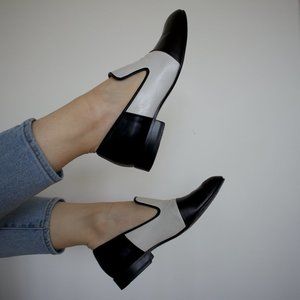 Celine Loafers White and Black Leather Colorblock EU39.5/ US9.5